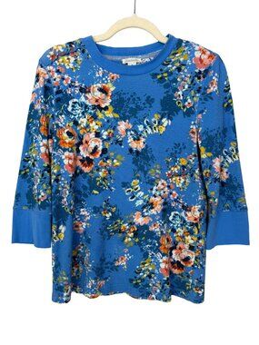 Sundance Blue Floral Top Blue Size M Waffle Knit Cottagecore Boho NWOT